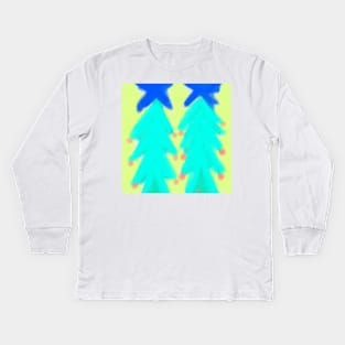 Green yellow Christmas tree art Kids Long Sleeve T-Shirt